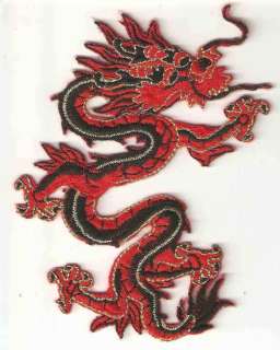 Chinese DRAGON Red Gold Embroidered Iron On Patch Badge  