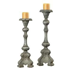   93 9145 Florintine Carved Candle Sticks Candle Holder Alston Grey