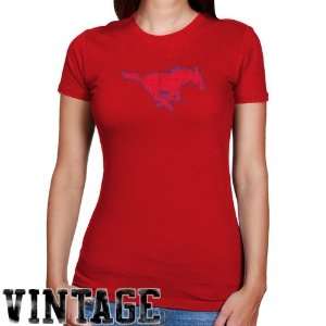  NCAA SMU Mustangs Ladies Red Distressed Logo Vintage Slim 