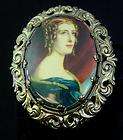Vtg Plastic Printed Cameo Pin Brooch W. Germany Curly Girl Scroll Gold 