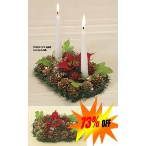  PROMOTION Candle Wreath Poinsettia Pine Cone Taper Holder 