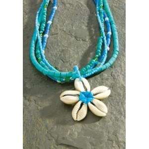  Hawaiian Necklace Cowrie Flower Blue