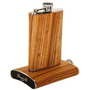 Brizard & Co. Zebrawood Stainless Steel 8oz Hip Flask   Made In USA