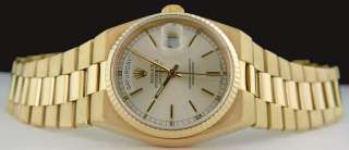 Rolex 18k Gold Day Date President Quartz 36mm Silver Stick 19018 WATCH 