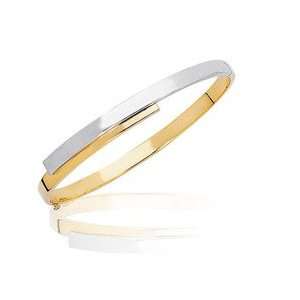  Hollow offset Torque Bar Bangle in 14K Two Tone Gold 