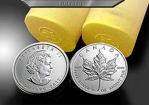   NEW ROLL OF 25 X 1 OZ SILVER MAPLE LEAF COINS .9999 NEW RC MINT  