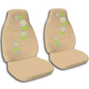  2 tan daisy car seat covers for a 2000 Honda Civic 