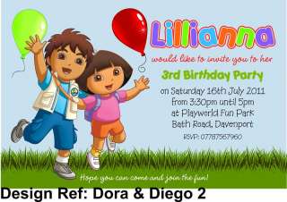 10 x DORA & DIEGO   PERSONALISED PARTY INVITATIONS  