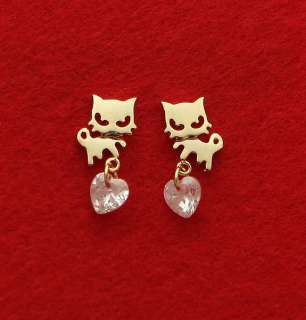 Mini Cat Stud Gold Earrings For Kids  