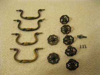 Vtg. 4 Brass Drawer Pulls with Hardware (Partial)  