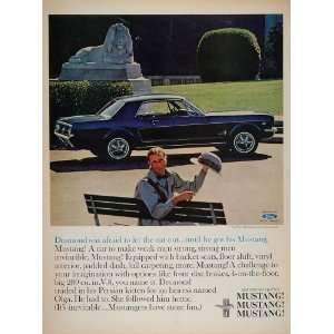  1965 Color Print Ad Blue Ford Mustang Hardtop Car Auto 