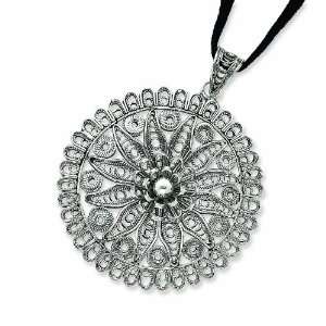    Sterling Silver Filigree Pendant W/40 Cord Necklace Jewelry