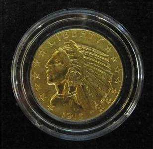 1915 GOLD U.S. $5 dollar HALF EAGLE INDIAN HEAD *GOLD COIN*  FREE 