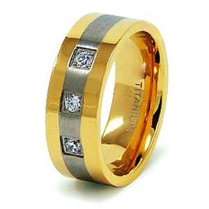 8mm Gold Plated Titanium Ring with CZ   Size 12 West 