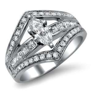   Marquise Diamond Engagement Ring 14k White Gold Vintage Style Jewelry
