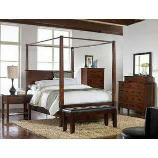   pc Carey dark finish wood traditional style queen canopy bedroom set