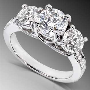   ) Three Stone Diamond Engagement Ring in 14K White Gold 