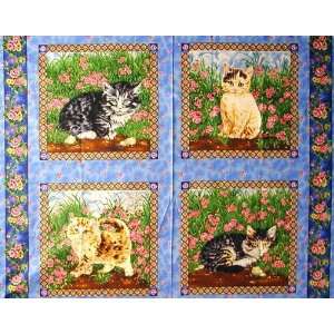  45 Wide Natures Corner Cats Blue Fabric By The Yard 