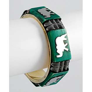 two tone green wood elephant design bangle bracelet