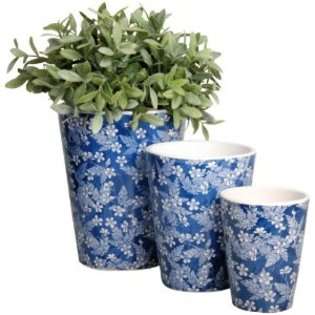 Esschert Design USA BD07 Blue Blossom Flower Pots, Round, Set of 3 at 