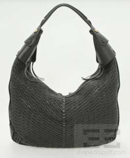 Salvatore Ferragamo Black Woven Leather Double Zip Hobo Bag $1450 