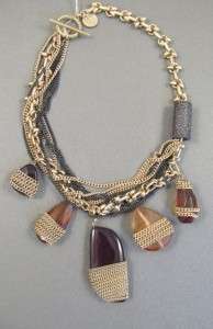   Jessica Simpson Hue Berry Multi Stone Charm Gold Tone Chain Necklace