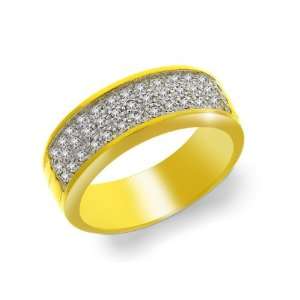    9ct Yellow Gold Pave Set Diamond Wide Band Ring Size 6.5 Jewelry
