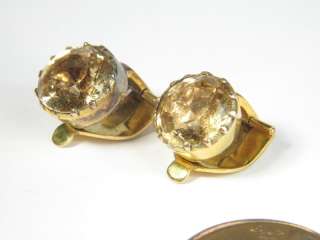 LOVELY ANTIQUE ENGLISH 9K GOLD CITRINE EARRINGS & BROOCH / PIN c1900 