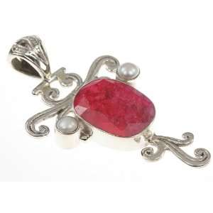   Sterling Silver Created RUBY, PEARL Pendant, 2.13, 11.77g Jewelry
