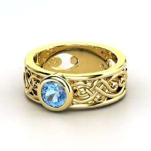    Alhambra Ring, Round Blue Topaz 14K Yellow Gold Ring Jewelry