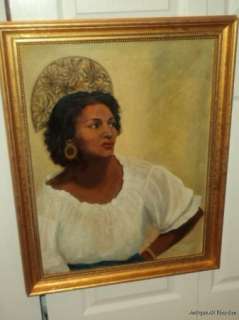 VINTAGE Portrait CAJUN Beauty GYPSY Black Woman Original Oil Signed 