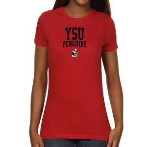 Youngstown State Penguins Ladies Team Arch Slim Fit T Shirt   Red 