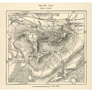 1882 Relief Line block Map Laon France Map Raubourg Semilly St Vincent 