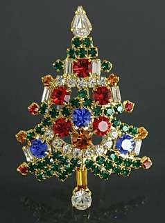 Vintage Christmas Tree Rhinestone Candle Pin Big 2.5 Signed  
