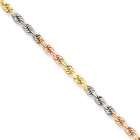 JewelryWeb 14k Tri Color 2.9mm Diamond Cut Rope Chain Bracelet   7 