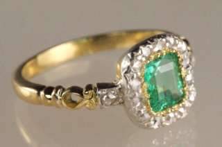 Victorian 18ct Gold Emerald & Rose Cut Diamond Antique Ring ca 1850 
