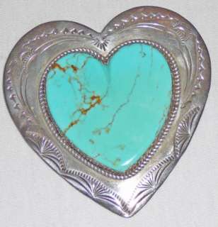   large turquoise heart framed by sterling silver pendant / brooch