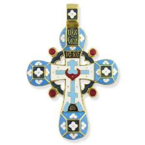 Russian Enameled Cross Pendant Necklace Gold Silver 925 Hand Engraved 