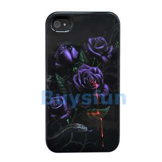 New Purple Flower Black Full Hard Cover Case Skin For Apple iPhone 4S 