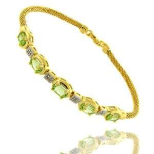   Over Sterling Silver Genuine Peridot Diamond Accent Mesh Band Bracelet
