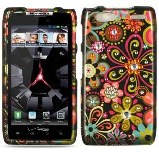  DROID RAZR MAXX Spot Diamond HARD Case Phone Cover Black Multi Flowers