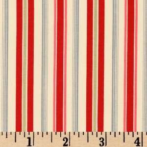  45 Wide Love Notes Stripes Ivory/Red Fabric By The Yard 