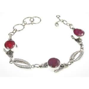   925 Sterling Silver Created Ruby Bracelet, 7.38 8.63, 19.7g Jewelry