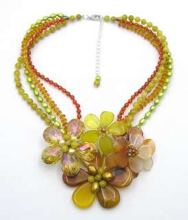Carnelian Jade FW Pearl Crystal Glass Beads Flower Necklace 18  