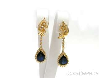 Estate 6.80ct Diamond 18K Gold Sapphire Long Earrings NR  