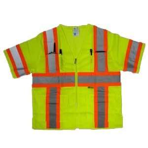 Safety Vest, ANSI Class 3, Color Green, Mesh, Zipper Closure, Size 5XL