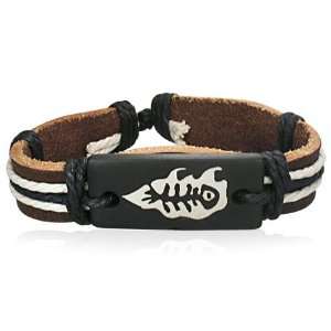  Fashion Rope Leather & Bone Fishbone Watch Style Bracelet 