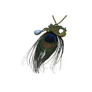 Nice Gorgeous Blue Eyes Peacock Long Feather Necklace with Drop Shape 