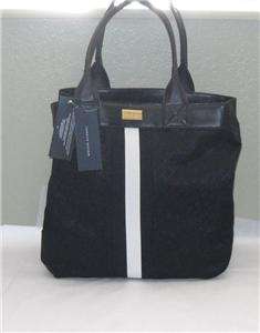 Tommy Hilfiger Womens Shopper Purse NS Tote Handbag Black Monogram $85 