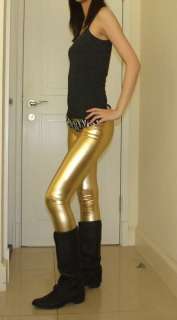Shiny metallic gold cyber leggings tight pants pt160  
